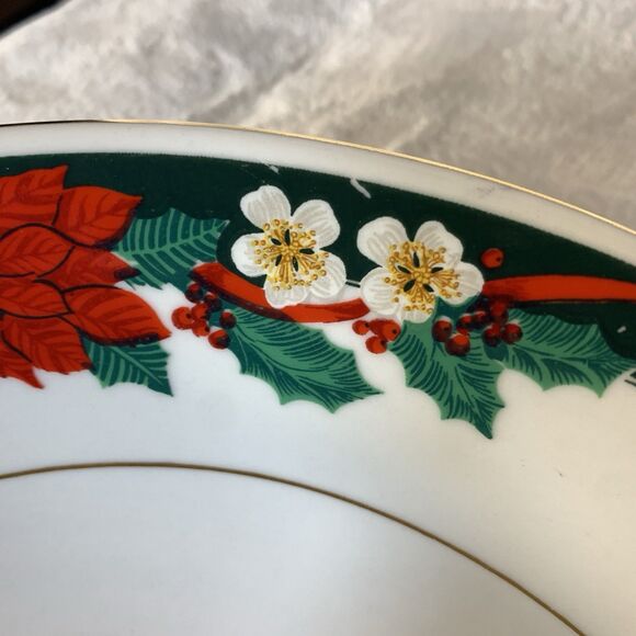 VTG Set of 2 Tienshan 9.5" Deck The Halls Serving Bowl Christmas Poinsettia Dish - Picture 5 of 12